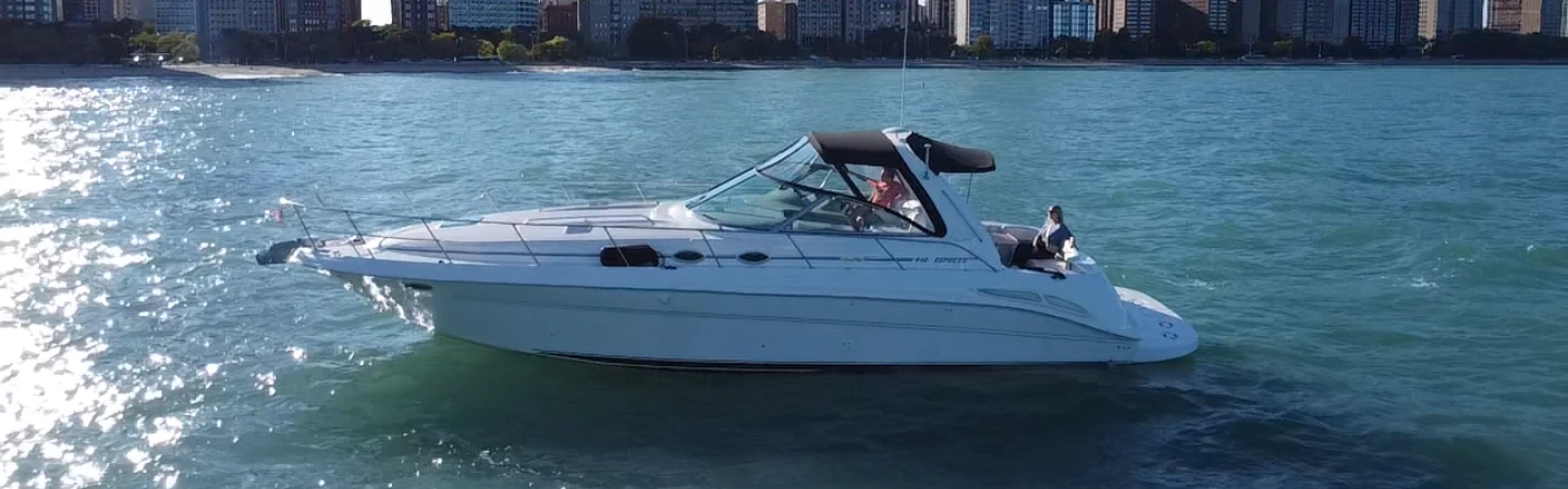 port side view of a yacht on Lake Michigan