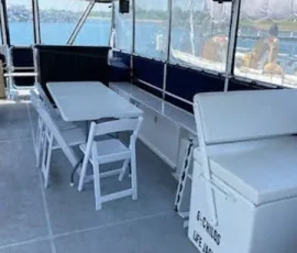 Seating area inside a big boat rental in Chicago